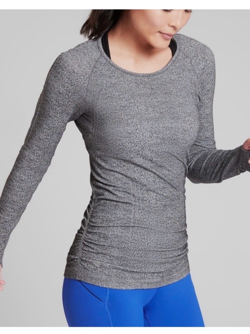 Athleta Heather Gray Long-Sleeve Ruched Active Top
